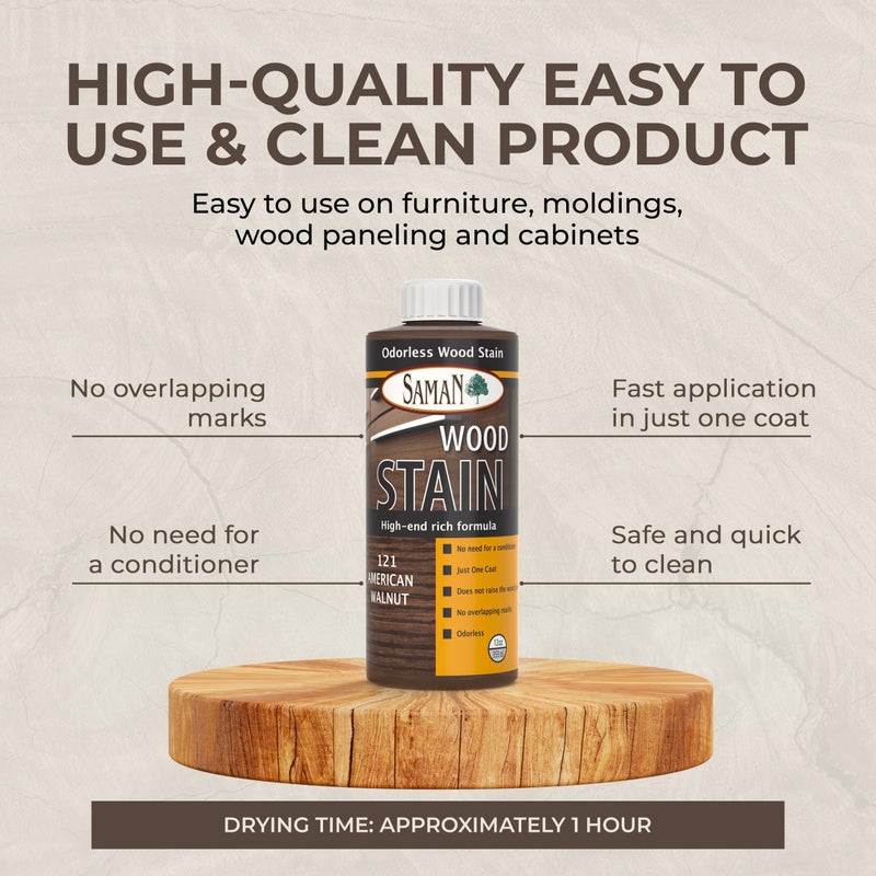 SamaN Interior Water Based Wood Stain - Natural Stain for Furniture, Moldings, Wood Paneling, Cabinets (American Walnut TEW-121-12, 12 oz) - Image 5